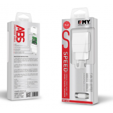 
					Набір 2 в 1 СЗУ With Iphone Cable 110-240V MY-A101, 1 x USB, 5V / 5W, Output: 5V / 1A, White, Blister- box, Q25