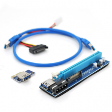 
					Riser PCI-EX, x1=>x16, 4-pin MOLEX, SATA=>4Pin, USB 3.0 AM-AM 0,6 м (синій), конденсатори 270, Пакет