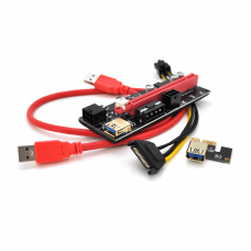 
					Riser PCI-EX, x1 => x16, 4-pin / 6-pin, SATA => 6Pin, USB 3.0 AM-AM 0,6 м (червоний), конденсатори 271, VER009S  Пакет