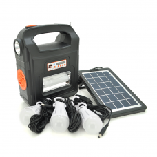 
					Переносний ліхтар RT910BT+Solar, 1+1 режим, Радіо+ Bluetooth колонка, вбудований аккум, 3 лампочки 3W, USB вихід, Black/Orange